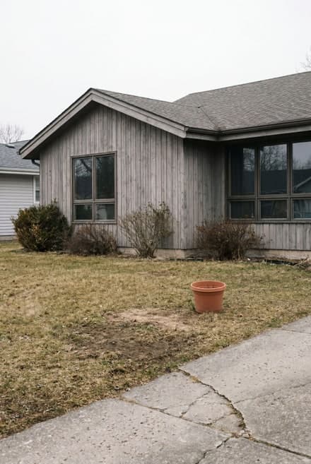 The front garden before, with grass and an empty pot