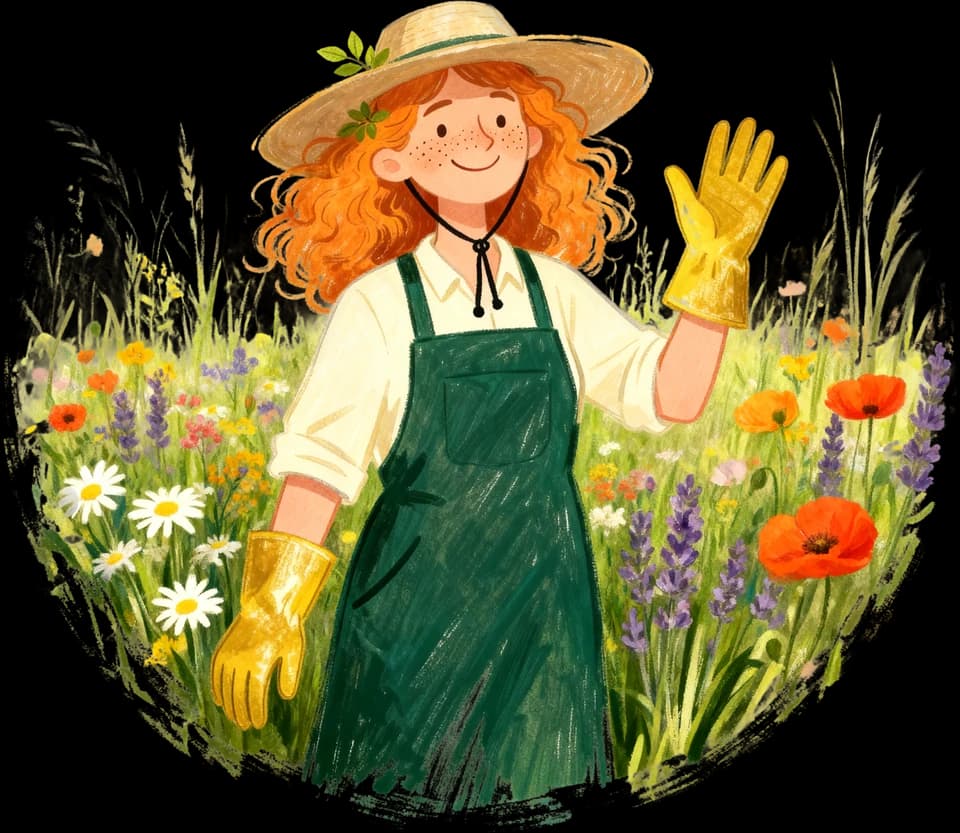 Gardener Gro waving in the garden